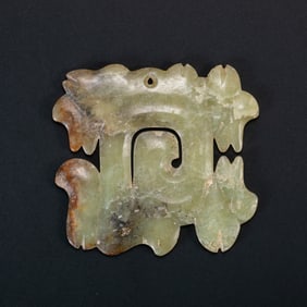 4000 BC-3000 BC, HOOK CLOUD JADE PENDANT OF HONGSHAN CULTURE OF CHINA HONGSHAN PERIOD