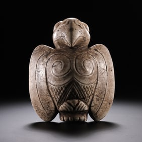 4000-3000 BC, CHICKEN BONE WHITE JADE OWL FROM HONGSHAN CULTURE, NEOLITHIC PERIOD, CHINA