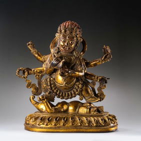 18TH CENTURY, CHINA QING DYNASTY GILT BRONZE BUDDHA STANDING STATUE