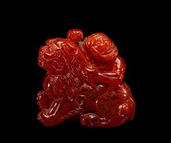 10TH-12TH CENTURY, CHINA LIAO DYNASTY BEESWAX HU PEOPLE RIDING LIONS