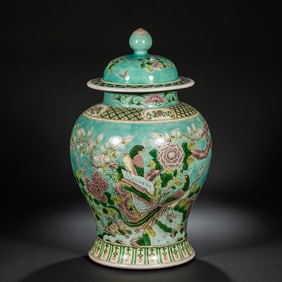 18TH CENTURY, CHINA QING DYNASTY FLOWER AND BIRD PATTERN LID JAR