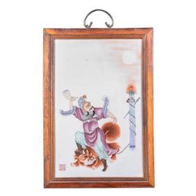 20TH CENTURY, CHINA FAMILLE ROSE FIGURE-PATTERNED PORCELAIN PANEL PAINTING HANGING SCREEN