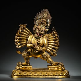 18TH CENTURY, CHINA QING DYNASTY GILT BRONZE BUDDHA STANDING