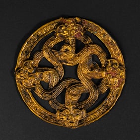 1ST-3RD CENTURY, PURE GOLD FOUR-DRAGON HOLLOWED-OUT CHILONG FROM CHINA