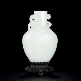 18TH CENTURY, CHINA QING DYNASTY HOTAN WHITE JADE DRAGON PATTERN VASE