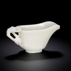 18TH CENTURY, CHINA QING DYNASTY HOTAN WHITE JADE DRAGON HANDLE CUP