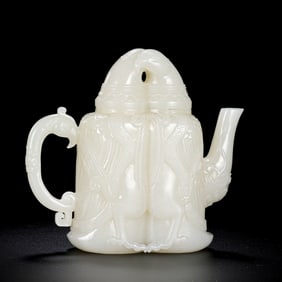 18TH CENTURY, CHINA QING DYNASTY HOTAN WHITE JADE PITCHER