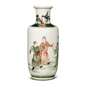 18A CHINESE FIVE-COLOR VASE WITH A STORY OF FIGURES AND A ROUND MOUTH, QING DYNASTY