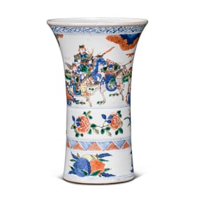 17A FIVE-COLOR VASE WITH STORY PATTERNS FROM THE KANGXI PERIOD OF THE QING DYNASTY