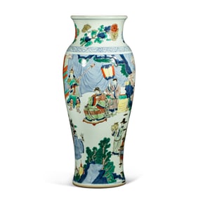 17CENTURY, KANGXI PERIOD OF THE QING DYNASTY, FIVE-COLOR FIGURE STORY VASE