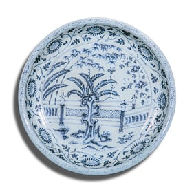 13-14CENTURY, CHINESE YUAN DYNASTY BLUE AND WHITE PLATE