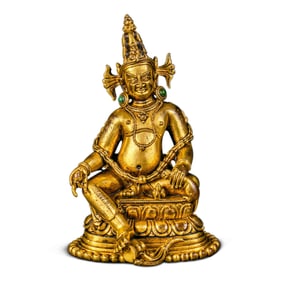 13-14A CHINESE GILT BRONZE STATUE OF THE GOD OF WEALTH, YUAN DYNASTY, 16TH CENTURY