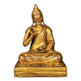 GILDED BRONZE STATUE OF SHANTARAKSHITA, MALLA DYNASTY, NEPAL