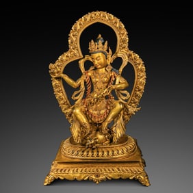 15CENTURY, CHINA, MING DYNASTY, GILT BRONZE STATUE OF THE GOD OF WEALTH