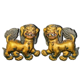 18A PAIR OF GILT-BRONZE TIBETAN AUSPICIOUS BEASTS, QING DYNASTY, CHINA