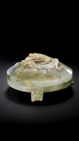 1-3CENTURY, CHINESE HAN DYNASTY CHILONG THREE-LEGGED JADE INKSTONE
