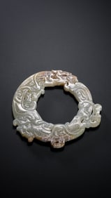 1-3CENTURY, CHINESE HAN DYNASTY JADE BI WITH CHILONG PATTERN