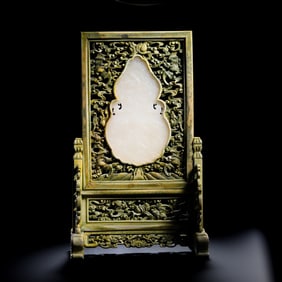18CENTURY, CHINESE QING DYNASTY HETIAN WHITE JADE GOURD SCREEN