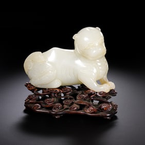 18CENTURY, HETIAN WHITE JADE AUSPICIOUS BEAST, QING DYNASTY, CHINA