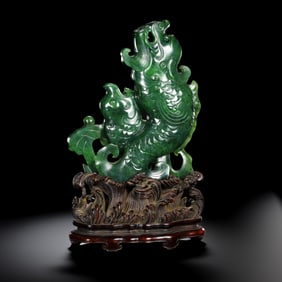 18CENTURY, CHINESE QING DYNASTY HETIAN JADE DRAGON FISH ORNAMENT