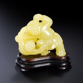 18CENTURY, CHINESE QING DYNASTY HETIAN YELLOW JADE TWIN BOYS
