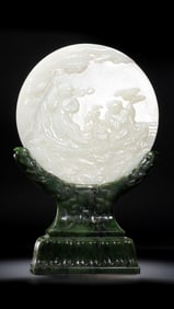 18CENTURY, CHINA, QING DYNASTY, HETIAN WHITE JADE AND HETIAN JADE GREEN SCREEN