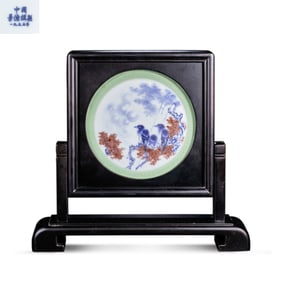 20CENTURY, BLUE AND WHITE UNDERGLAZE RED PORCELAIN PANEL PAINTING