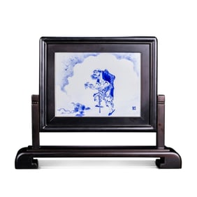 20CENTURY, BLUE AND WHITE PORCELAIN PANEL PAINTING BY ART MASTER WANG BU