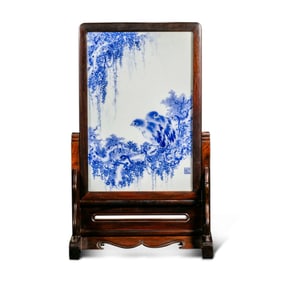 20CENTURY, BLUE AND WHITE PORCELAIN PANEL PAINTING BY ART MASTER WANG BU