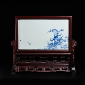 20CENTURY, BLUE AND WHITE PORCELAIN PANEL PAINTING BY ART MASTER WANG BU