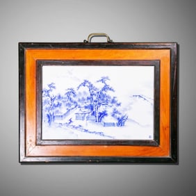 20CENTURY, BLUE AND WHITE PORCELAIN PANEL PAINTING BY ART MASTER WANG BU