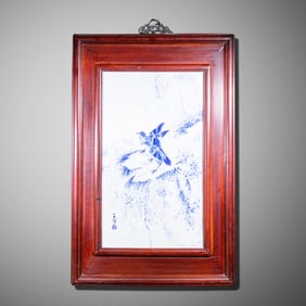 20CENTURY, BLUE AND WHITE PORCELAIN PANEL PAINTING BY ART MASTER WANG BU
