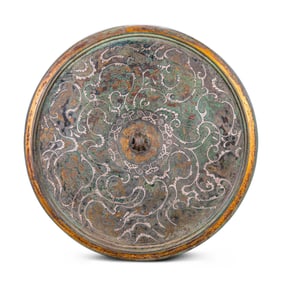 B.C.475-221A BRONZE MIRROR INLAID WITH GOLD AND SILVER FROM THE WARRING STATES PERIOD, CHINA