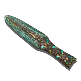 B.C.475-221A CHINESE WARRING STATES PERIOD GOLD, SILVER AND TURQUOISE SPEAR