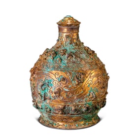 1-3A GILT-BRONZE VASE WITH GEMSTONES AND A LID, HAN DYNASTY, CHINA, 16TH CENTURY