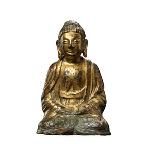 10-12A CHINESE GILT-BRONZE STATUE OF A SEATED BUDDHA FROM THE LIAO DYNASTY, 16TH CENTURY