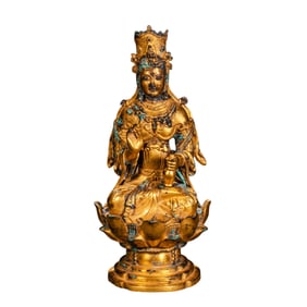 10-12A CHINESE GILT-BRONZE STATUE OF A SEATED BUDDHA FROM THE LIAO DYNASTY, 16TH CENTURY
