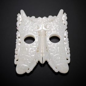 18CENTURY, CHINA QING DYNASTY HETIAN WHITE JADE DOUBLE WINGS HEART CHARM PENDANT