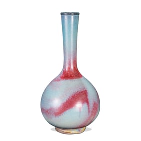 10-12CENTURY, CHINA NORTHERN SONG DYNASTY JUN KILN SKY BLUE GLAZE HANGING RED LONG NECK VASE