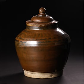 10-13CENTURY, CHINESE SONG DYNASTY, BROWN GLAZE JAR WITH LID