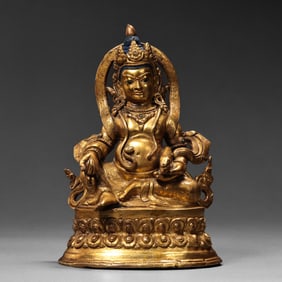 15CENTURY, CHINA, MING DYNASTY, GILT BRONZE STATUE OF THE GOD OF WEALTH