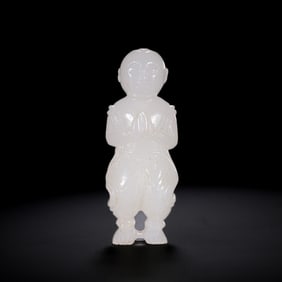 Chinese Qing Dynasty Hetian white jade boy standing statue