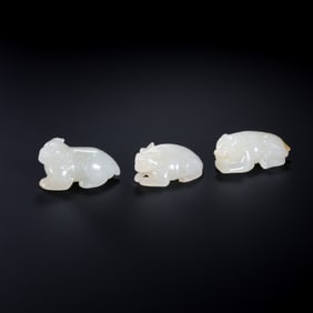 A group of jade auspicious beasts from the Han Dynasty of China