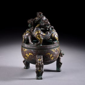 Chinese Warring States Period inlaid gold and silver incense burner