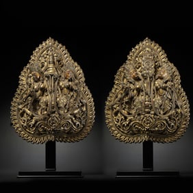A pair of Chinese Ming Dynasty gilt bronze Buddha tablets