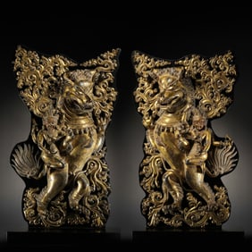 A pair of Chinese Ming Dynasty gilt bronze Buddha tablets