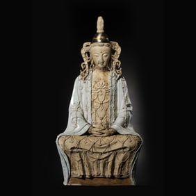 Chinese Southern Song Dynasty Hutian kiln green-glazed seated Guanyin statue