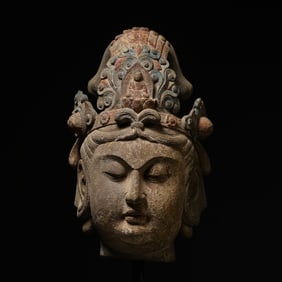 Chinese Northern Wei Dynasty bluestone painted Buddha head