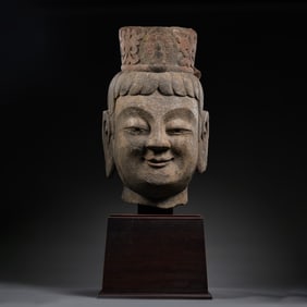 Bluestone Buddha Head from the Late Tang and Five Dynasties Period, China