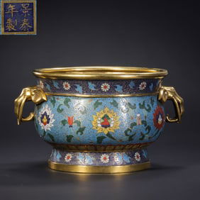 China's Ming Dynasty Jingtai period cloisonné double elephant ear furnace